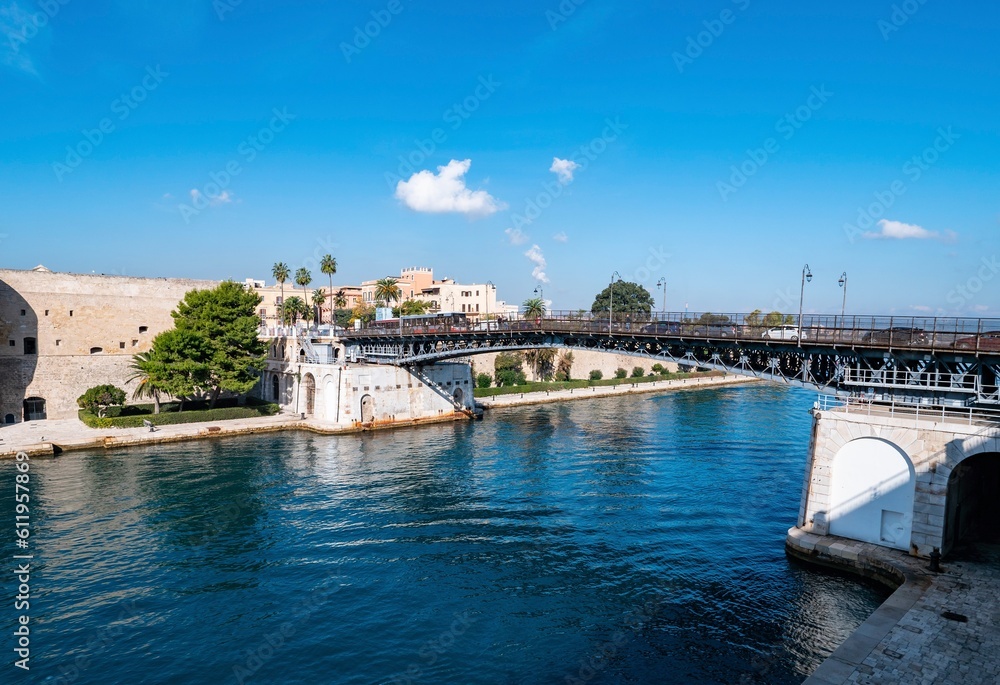 Ponte Girevole di San Francesco di Paola bridge in Taranto in sunny day