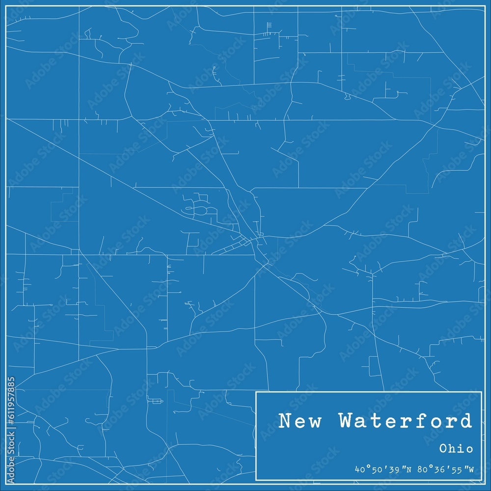 Blueprint US city map of New Waterford, Ohio. Blueprint US city map of New Waterford, Ohio.