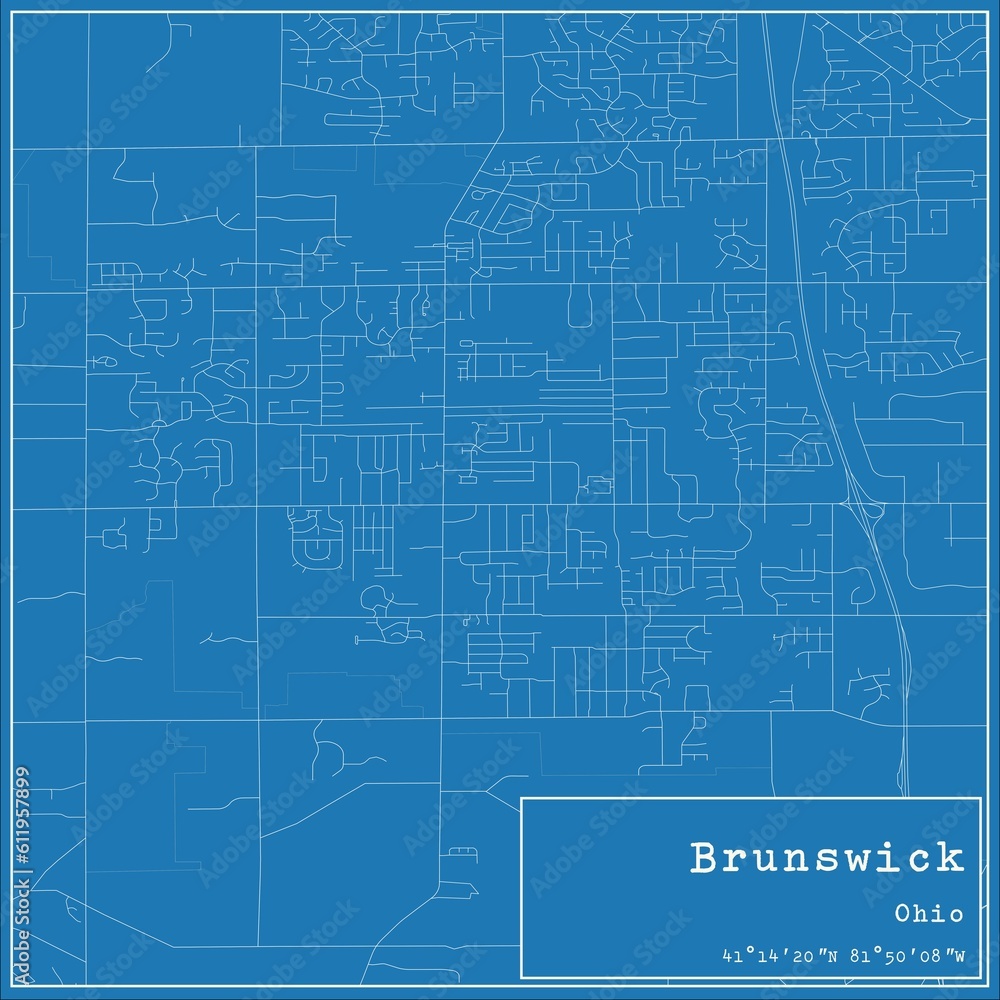 Blueprint US city map of Brunswick, Ohio.