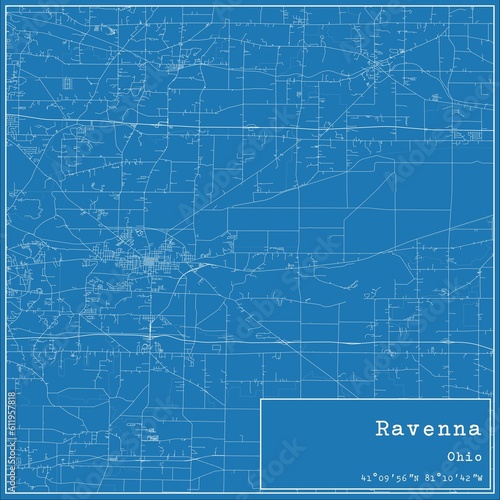 Blueprint US city map of Ravenna, Ohio.