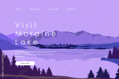 Travel website design ux, travel website visit Moraine lake Canada Banff