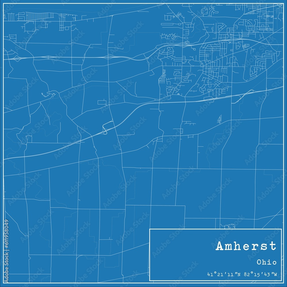 Fototapeta premium Blueprint US city map of Amherst, Ohio.