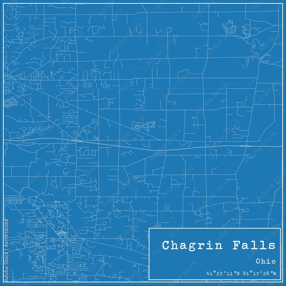 Blueprint US city map of Chagrin Falls, Ohio.