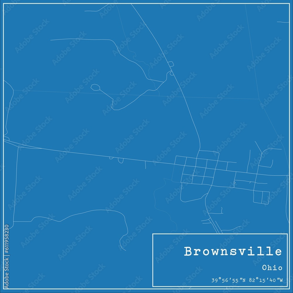 Fototapeta premium Blueprint US city map of Brownsville, Ohio.