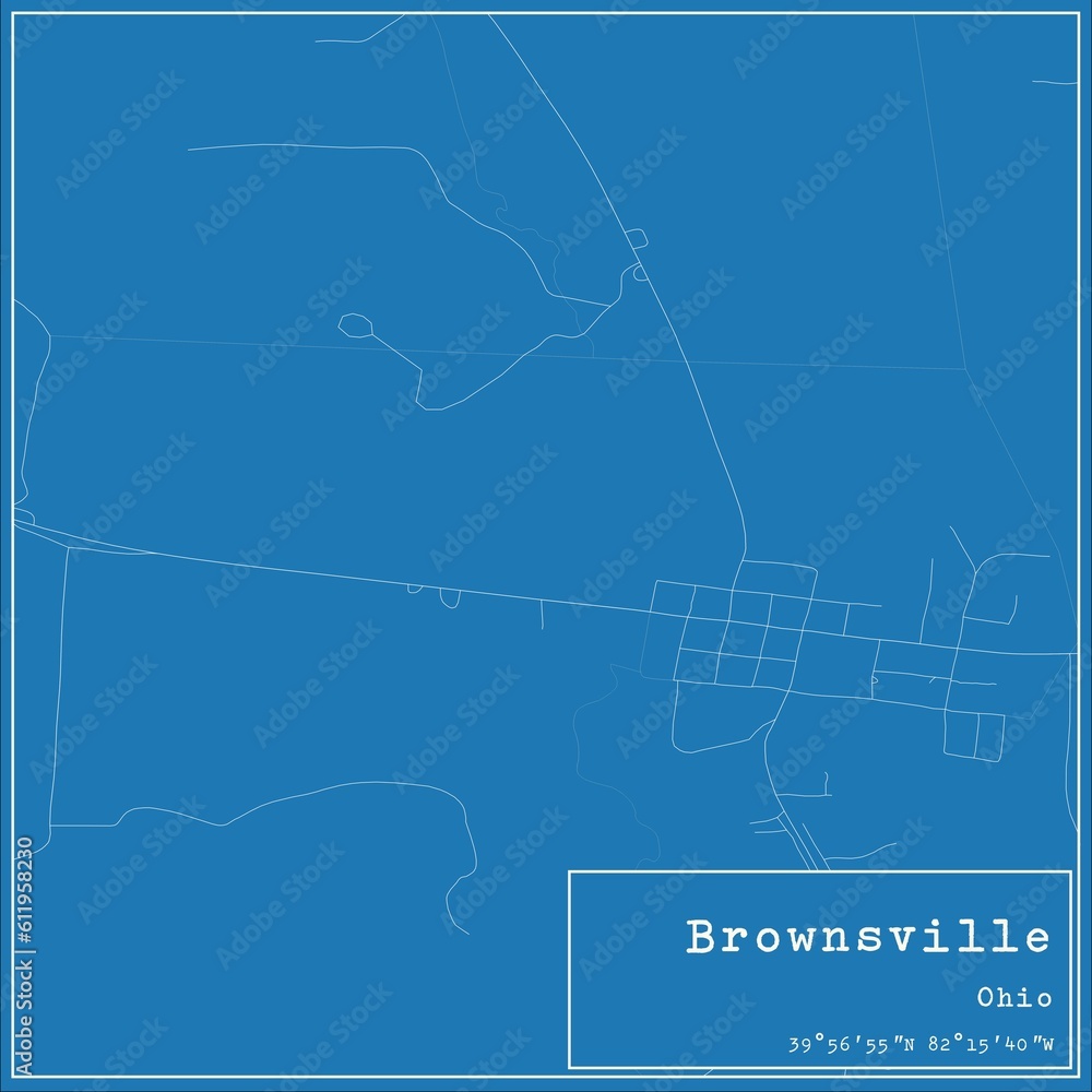 Blueprint US city map of Brownsville, Ohio.