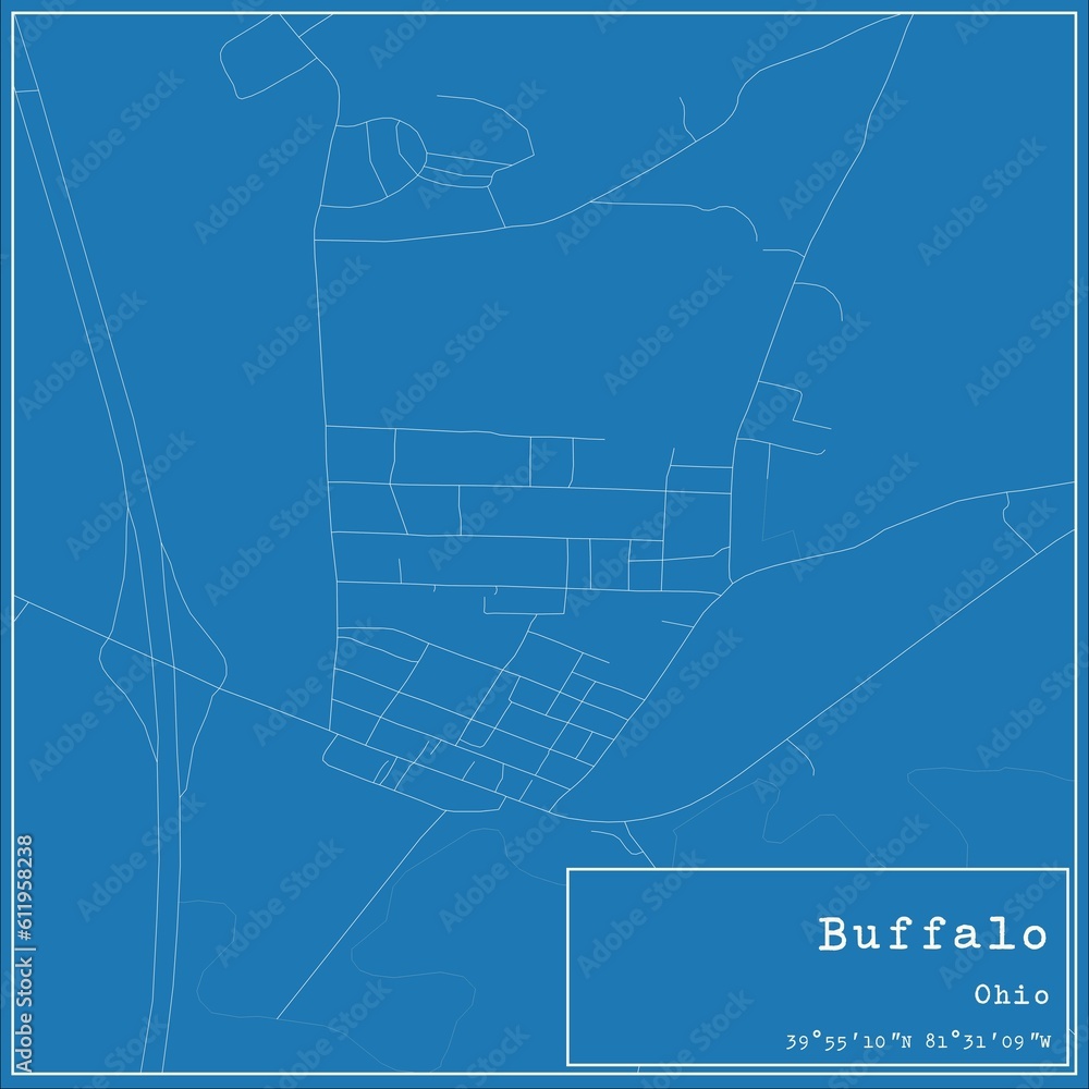 Blueprint US city map of Buffalo, Ohio.