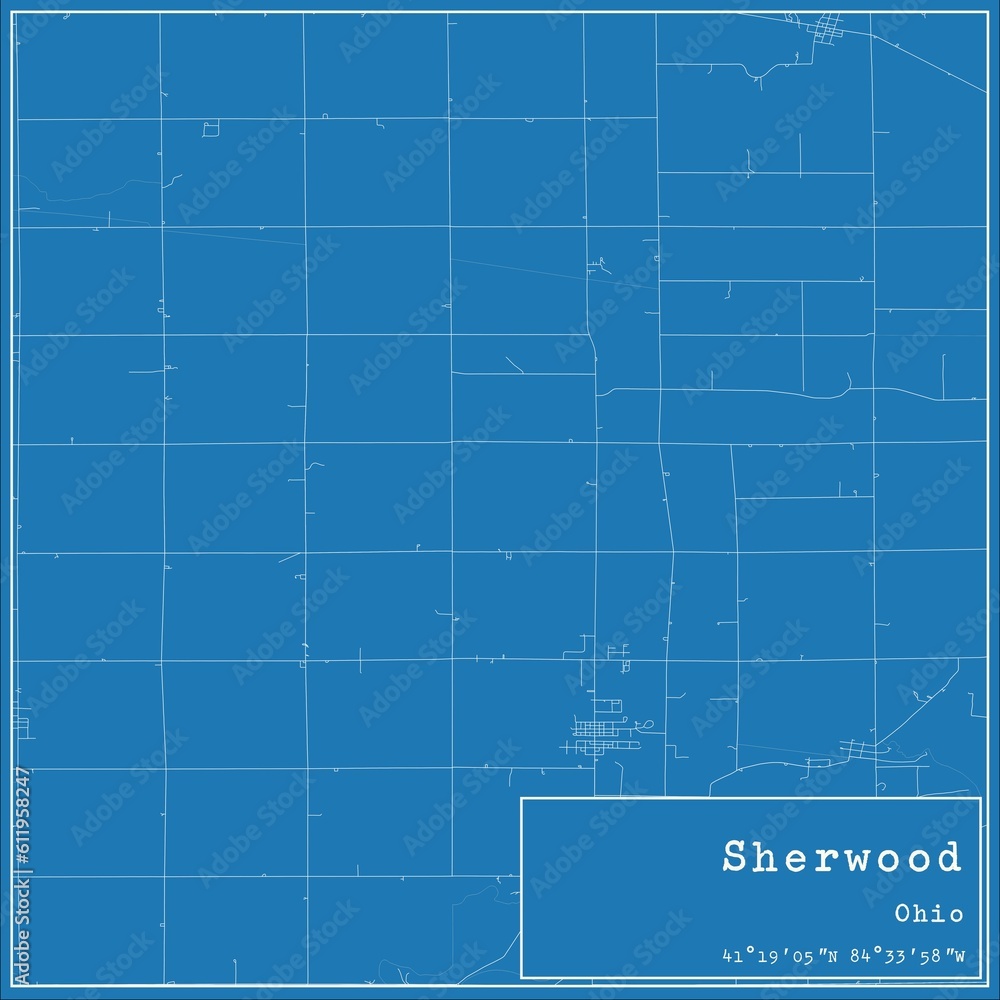 Blueprint US city map of Sherwood, Ohio.