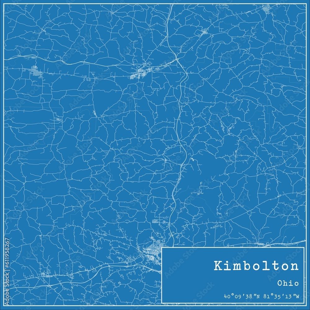 Blueprint US city map of Kimbolton, Ohio.