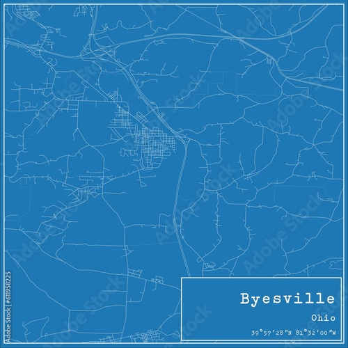 Blueprint US city map of Byesville, Ohio.