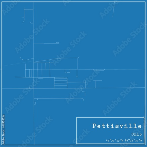 Blueprint US city map of Pettisville  Ohio.