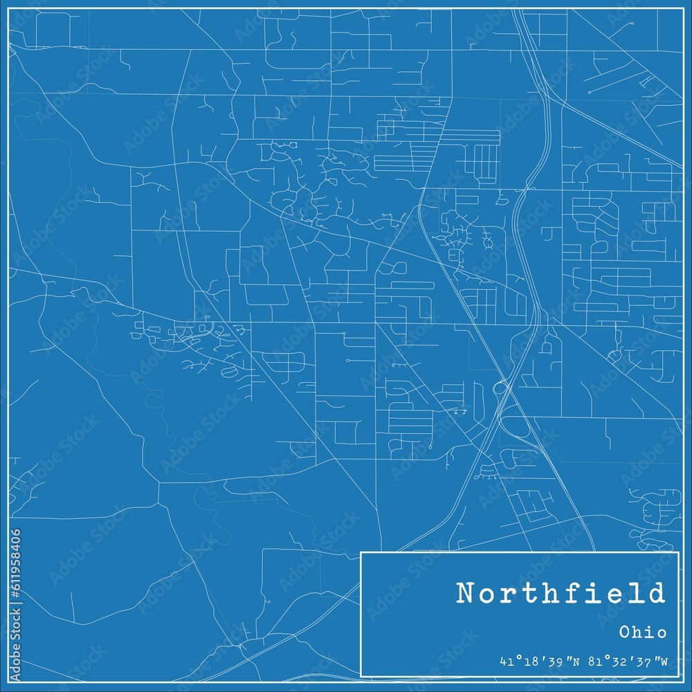 Blueprint US city map of Northfield, Ohio.