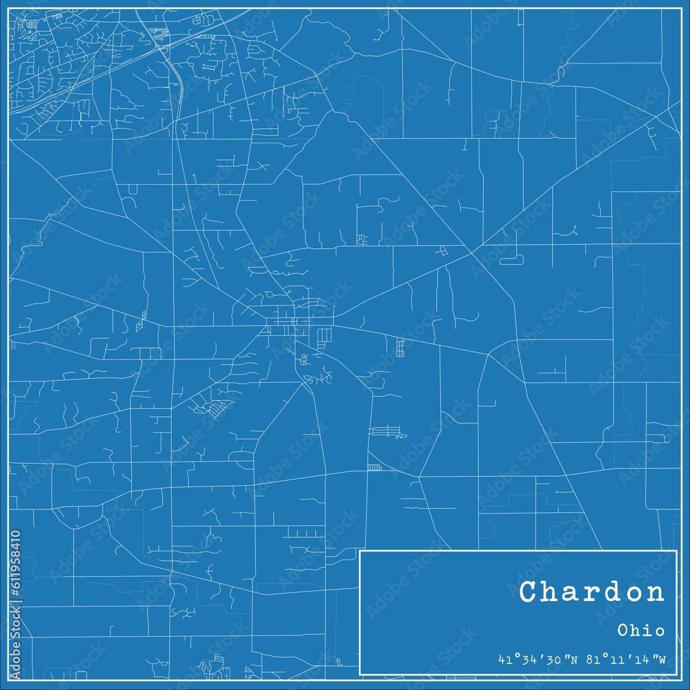 Blueprint US city map of Chardon, Ohio.