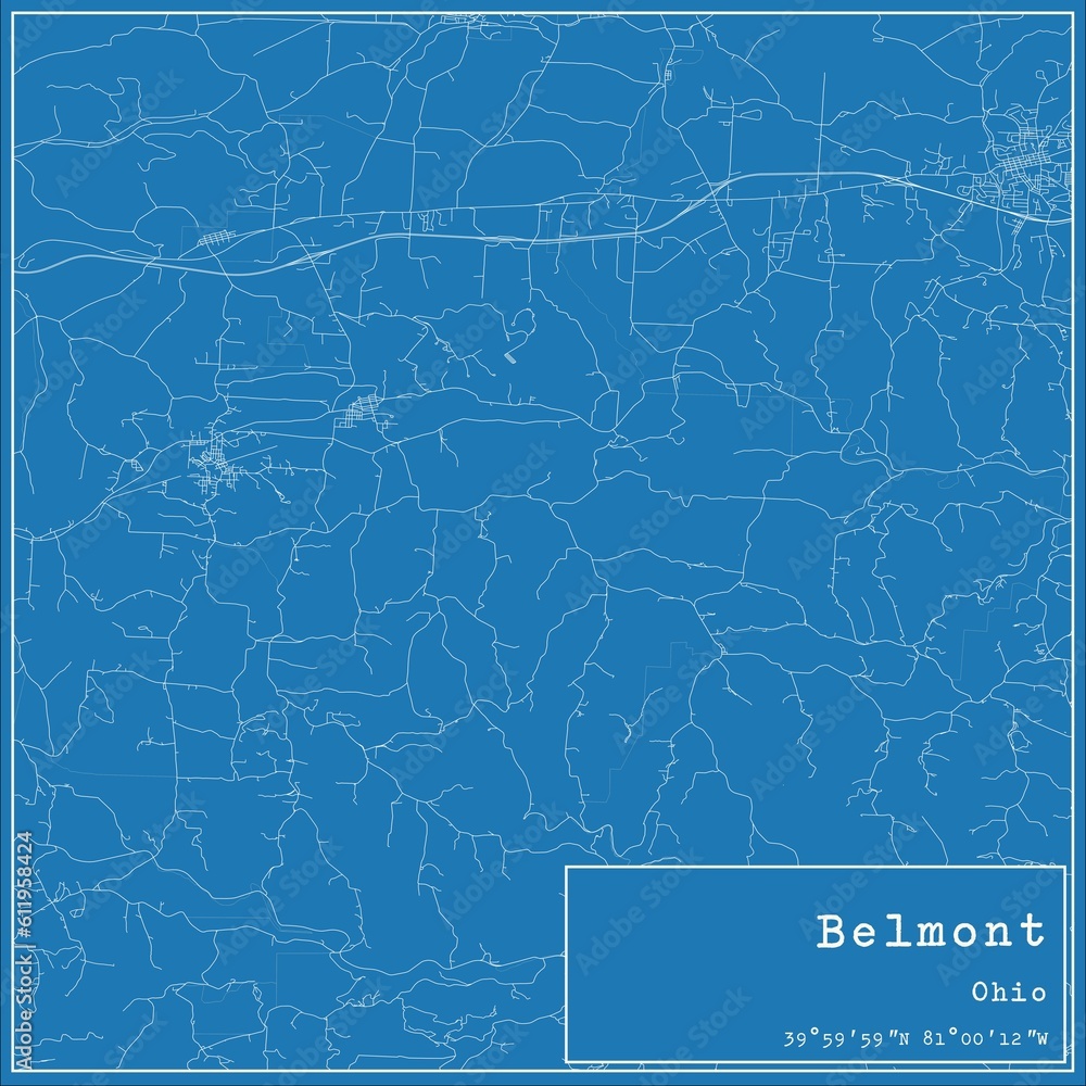 Blueprint US city map of Belmont, Ohio.
