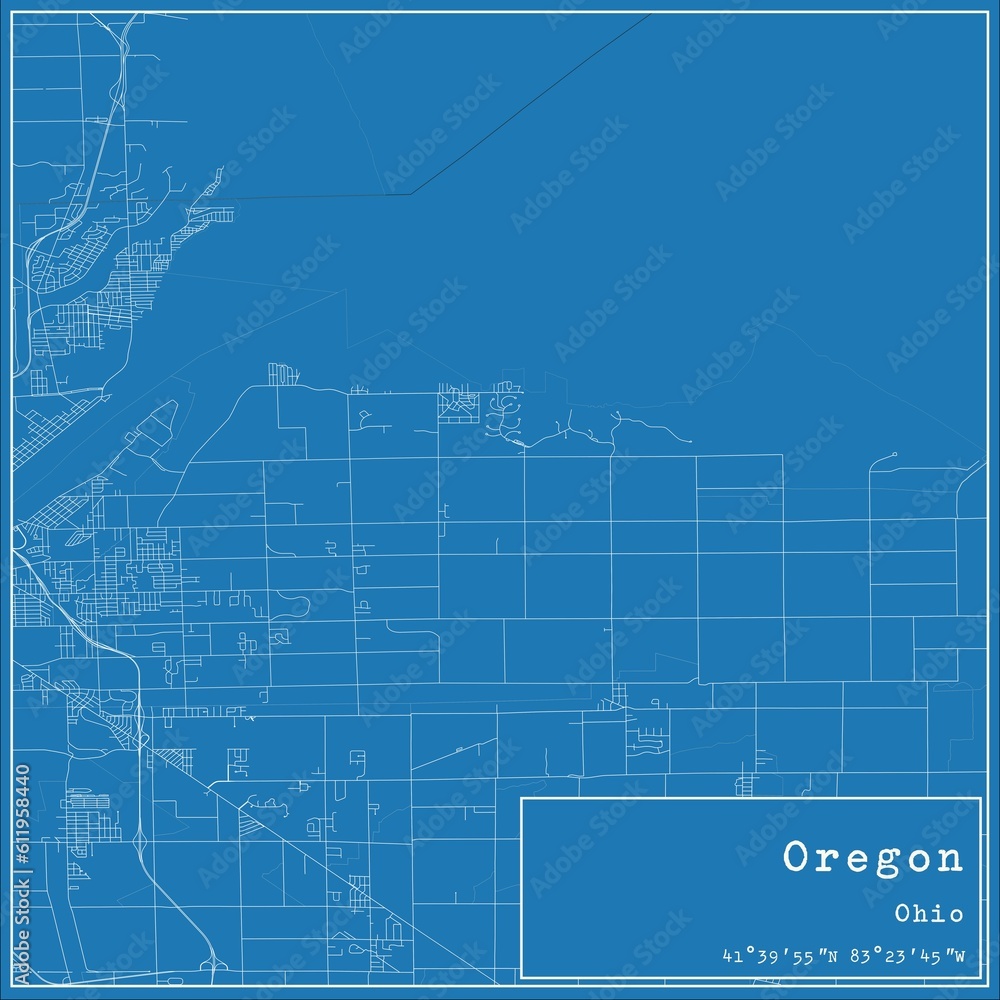 Blueprint US city map of Oregon, Ohio.
