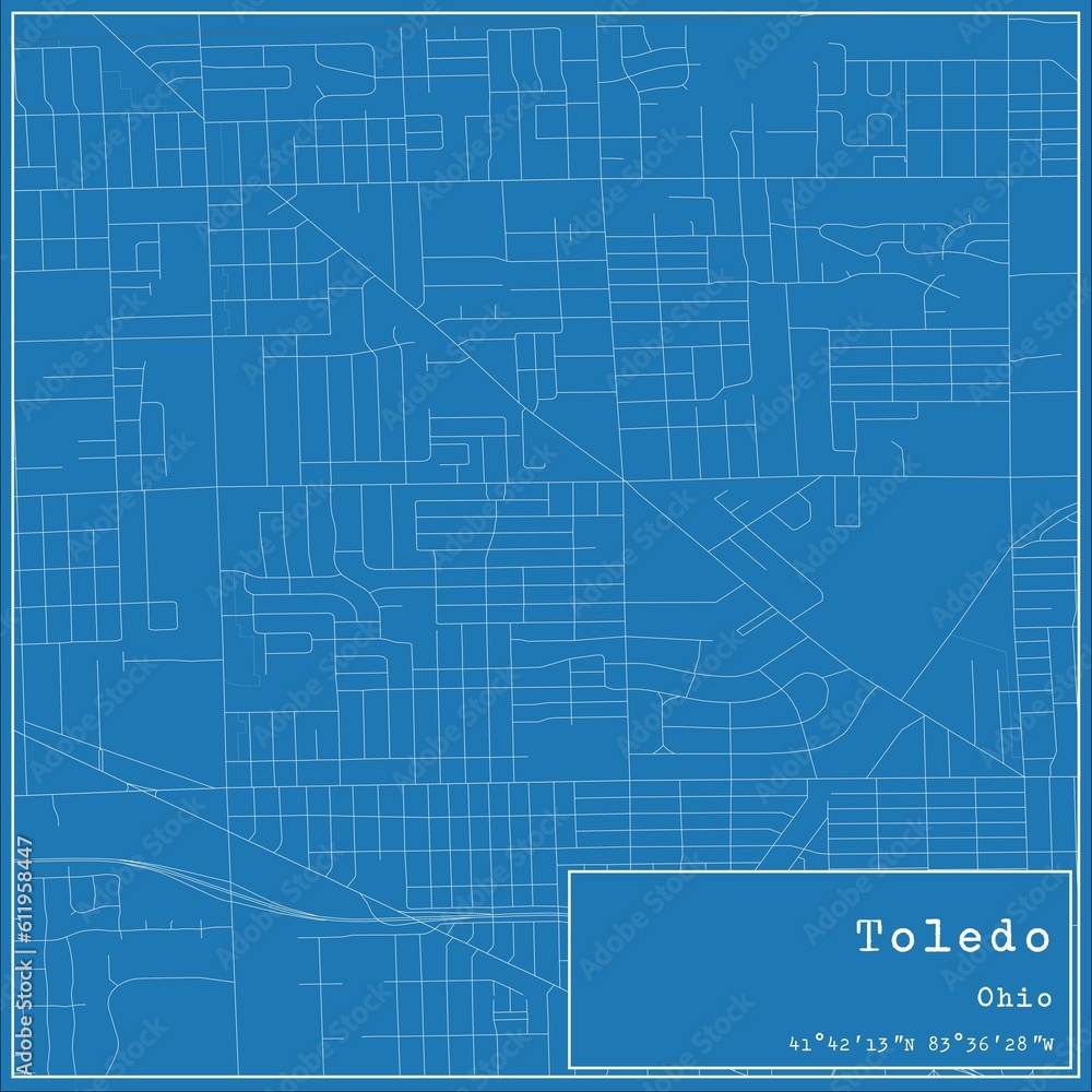 Blueprint US city map of Toledo, Ohio.