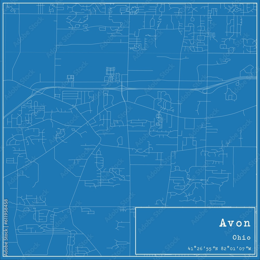 Blueprint US city map of Avon, Ohio.