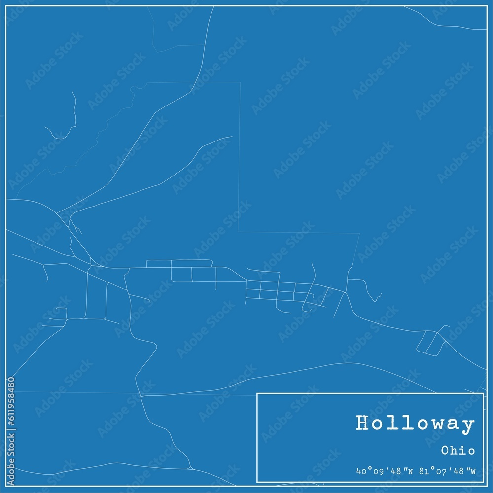 Blueprint US city map of Holloway, Ohio.