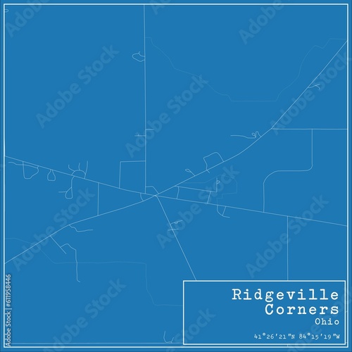 Blueprint US city map of Ridgeville Corners, Ohio.