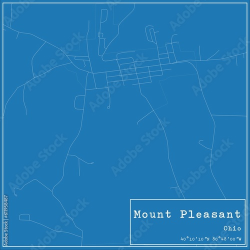 Blueprint US city map of Mount Pleasant, Ohio.