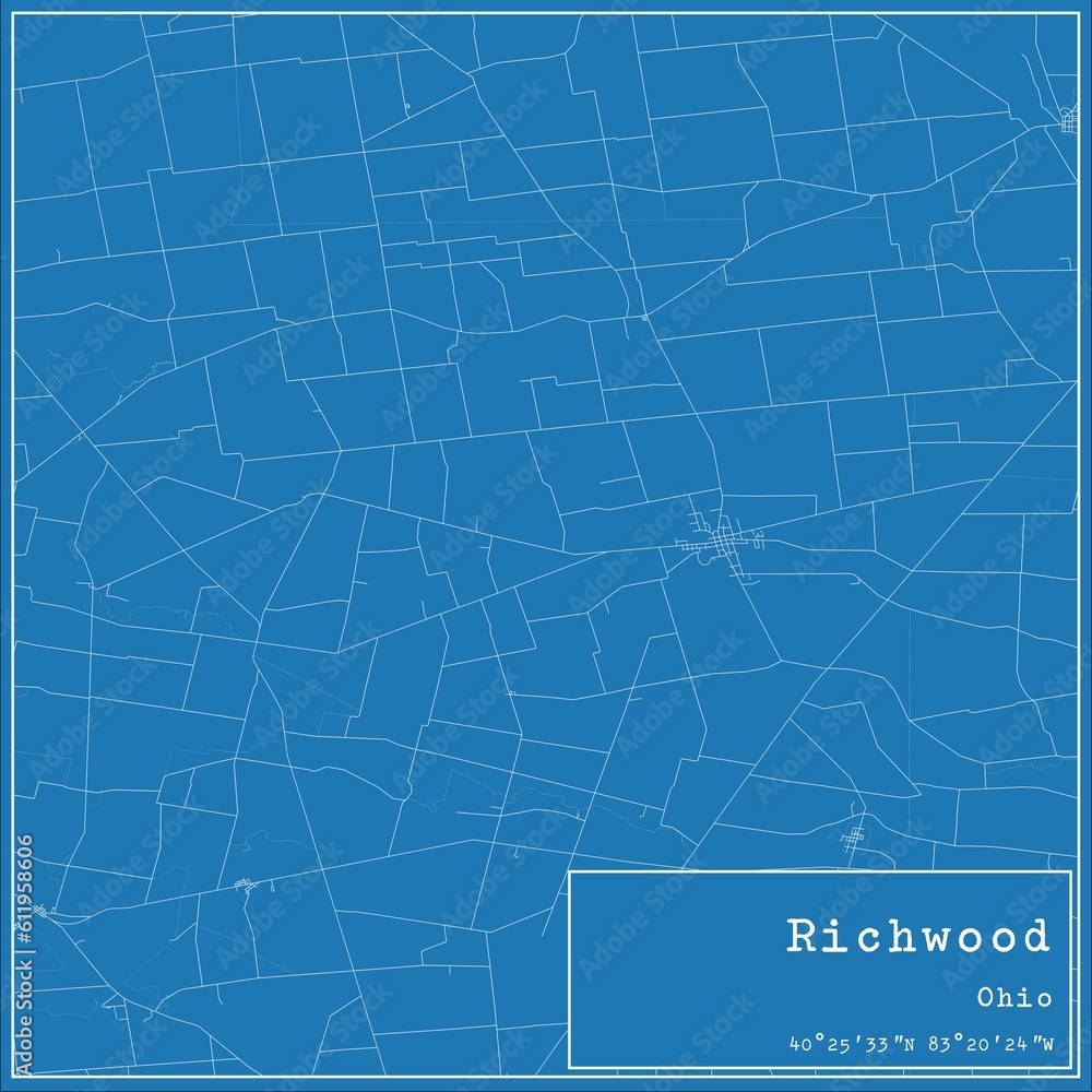 Blueprint US city map of Richwood, Ohio.