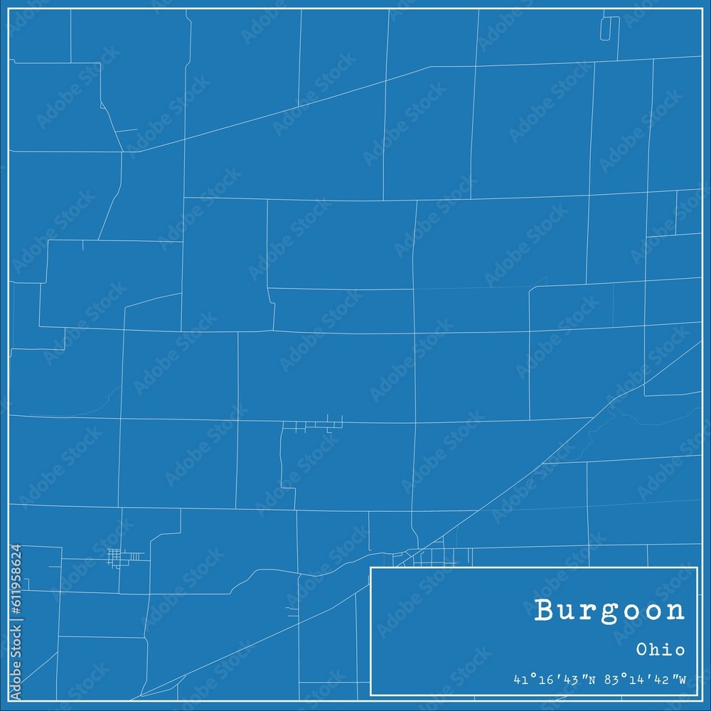 Blueprint US city map of Burgoon, Ohio.