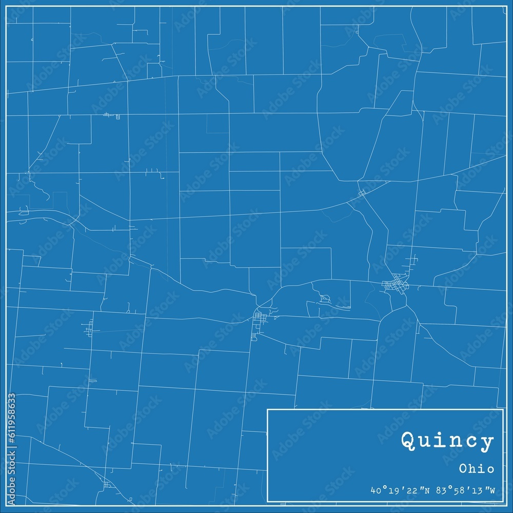 Blueprint US city map of Quincy, Ohio. Blueprint US city map of Quincy, Ohio.