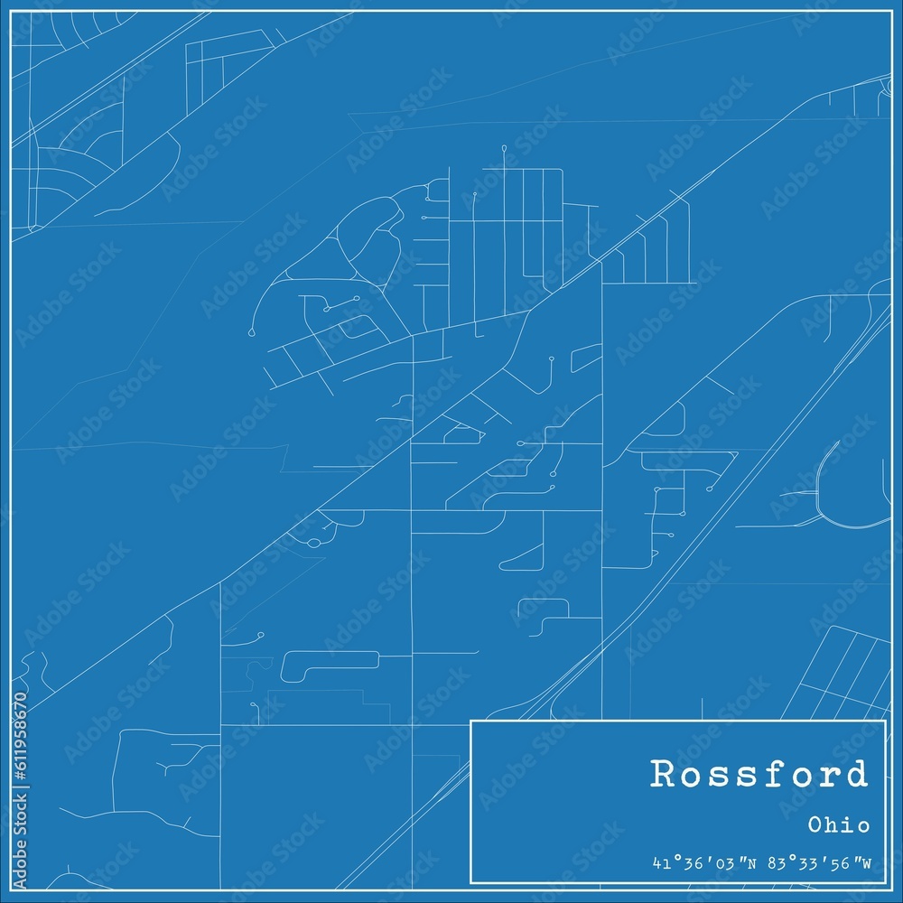 Fototapeta premium Blueprint US city map of Rossford, Ohio.