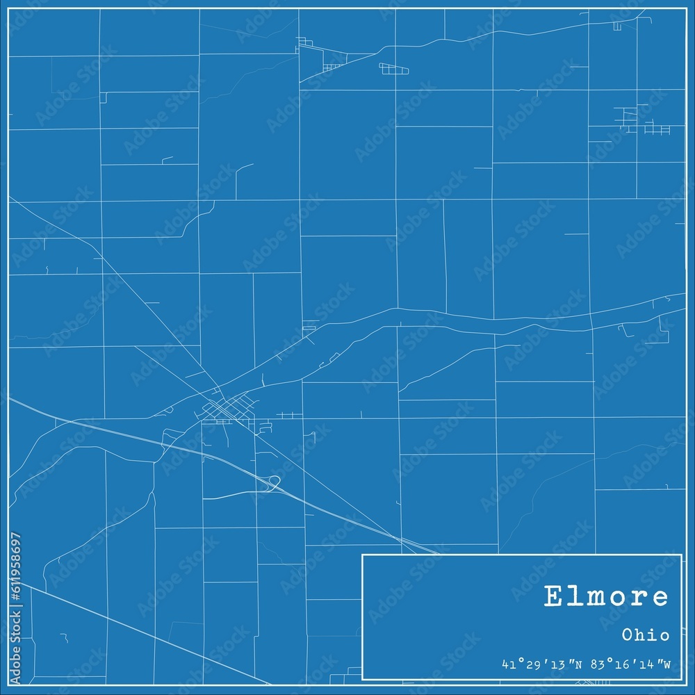 Blueprint US city map of Elmore, Ohio. Blueprint US city map of Elmore, Ohio.