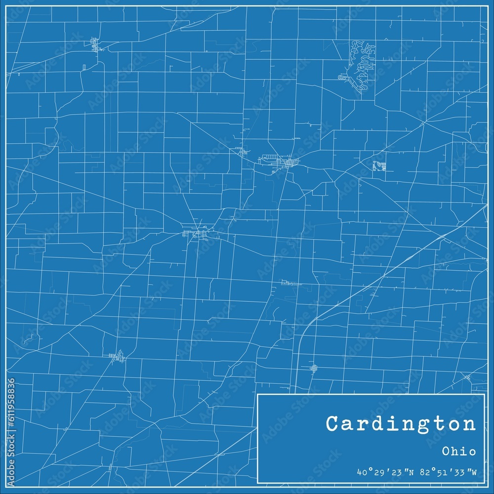 Fototapeta premium Blueprint US city map of Cardington, Ohio.