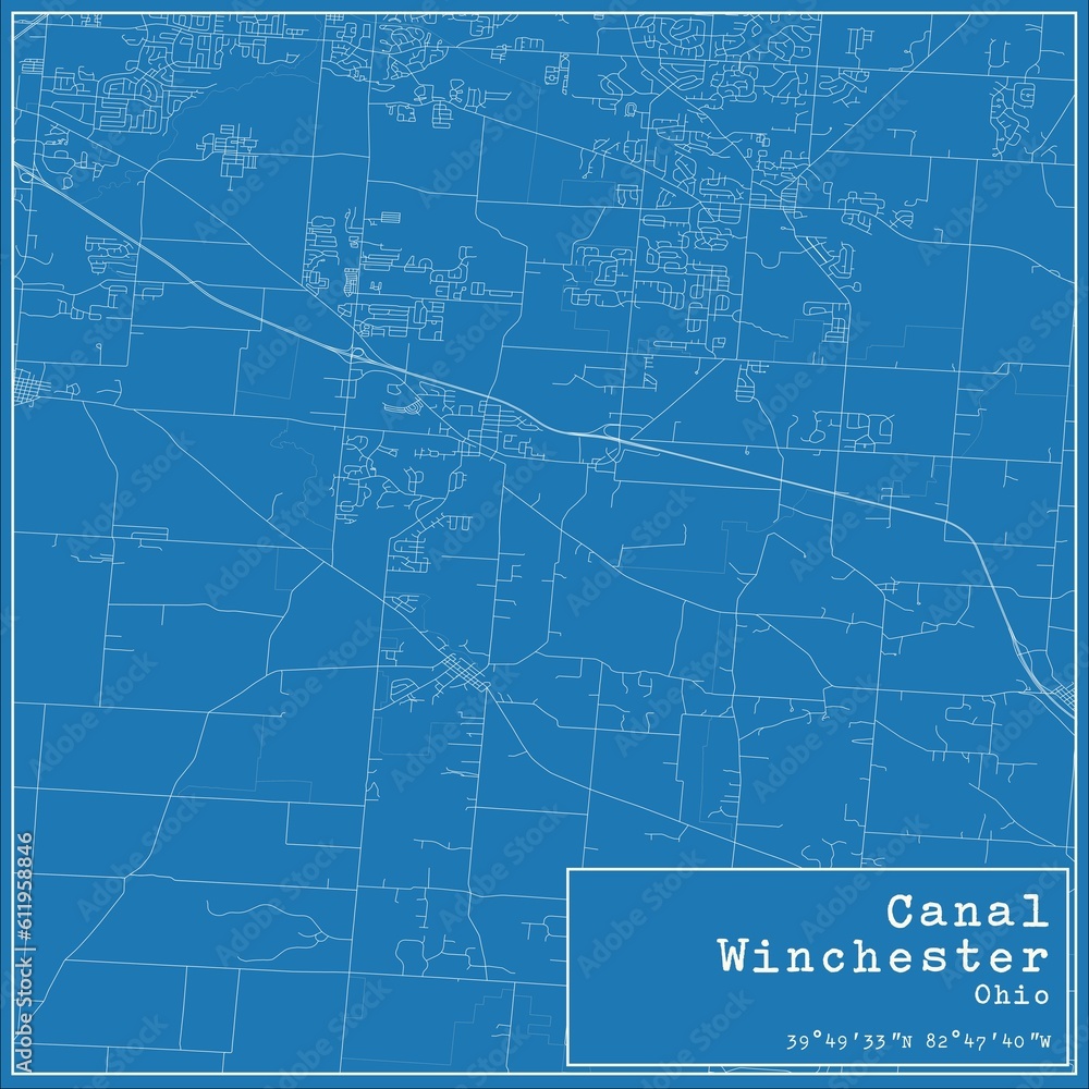 Blueprint US city map of Canal Winchester, Ohio.