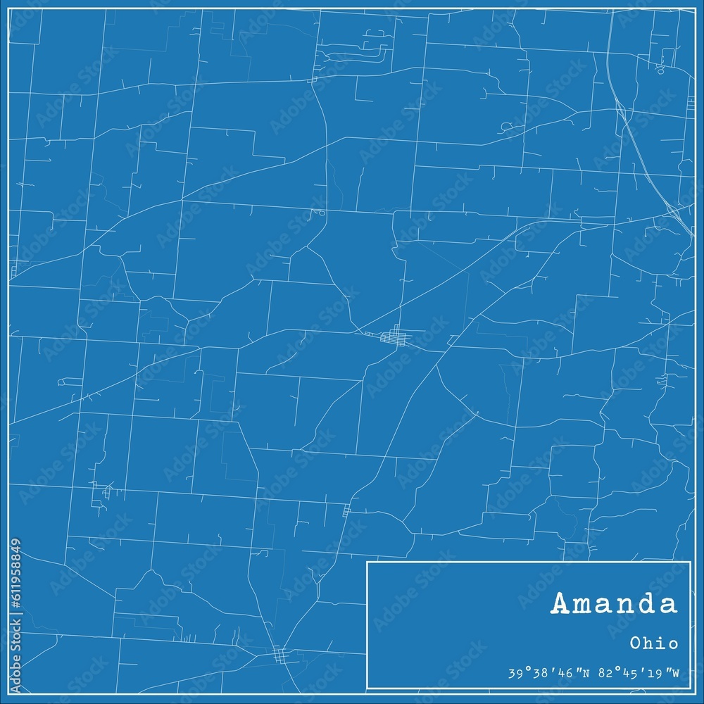 Blueprint US city map of Amanda, Ohio.