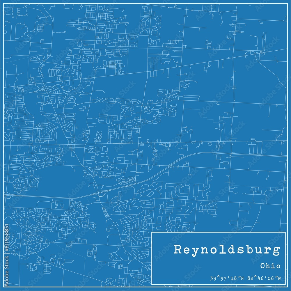 Blueprint US city map of Reynoldsburg, Ohio.
