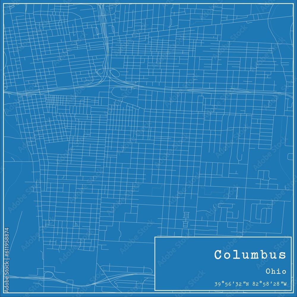 Fototapeta premium Blueprint US city map of Columbus, Ohio.