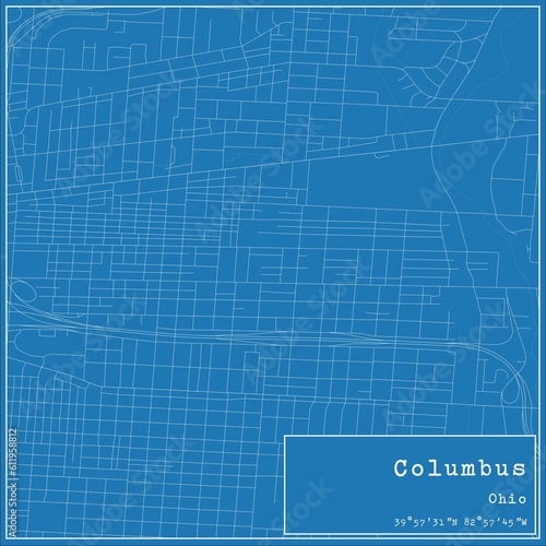 Blueprint US city map of Columbus  Ohio.
