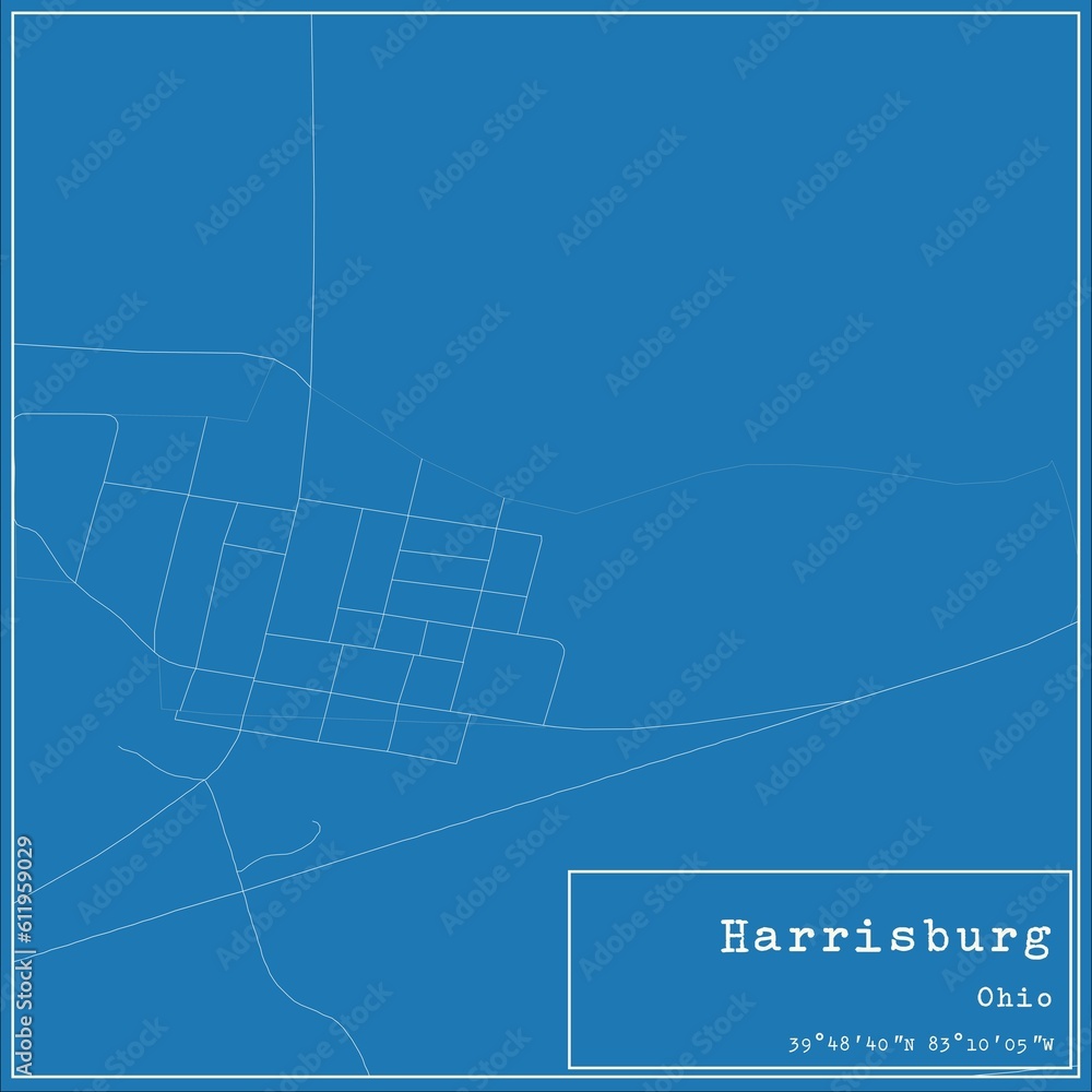 Blueprint US city map of Harrisburg, Ohio.