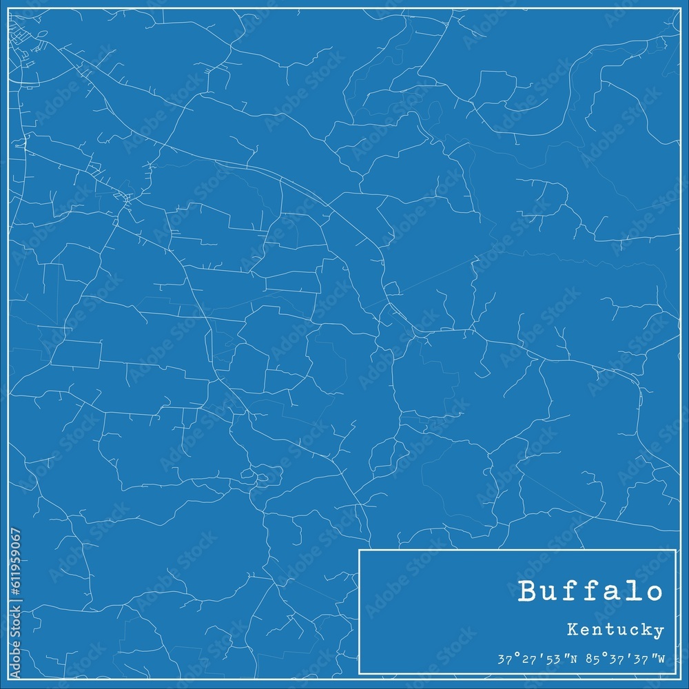 Blueprint US city map of Buffalo, Kentucky.