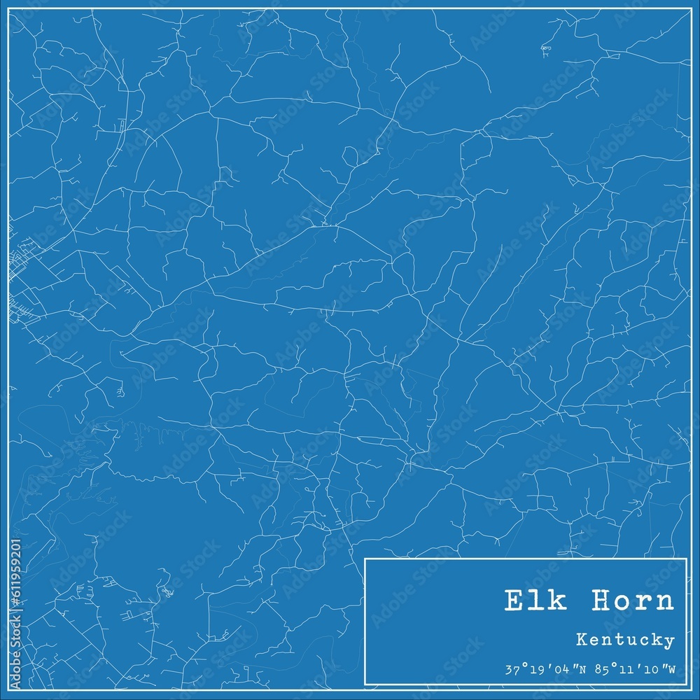Blueprint US city map of Elk Horn, Kentucky.