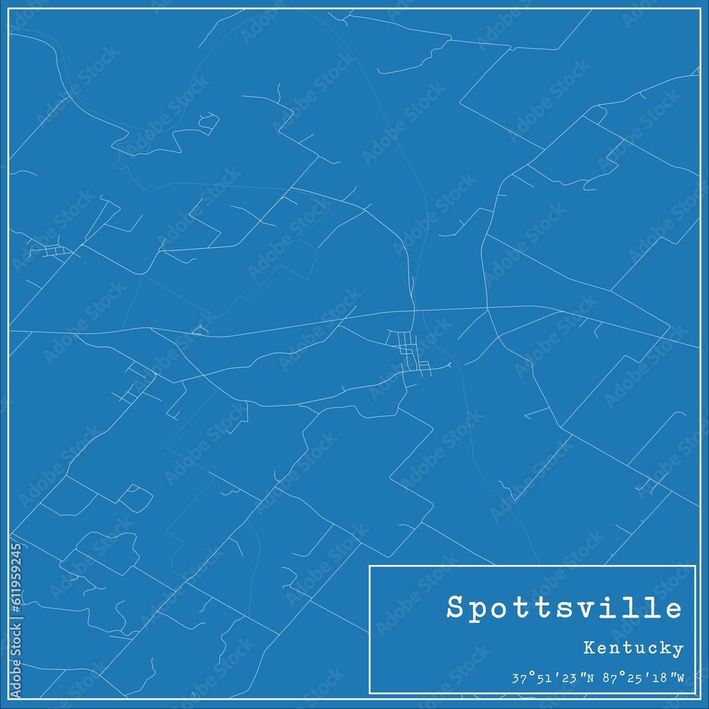 Blueprint US city map of Spottsville, Kentucky.