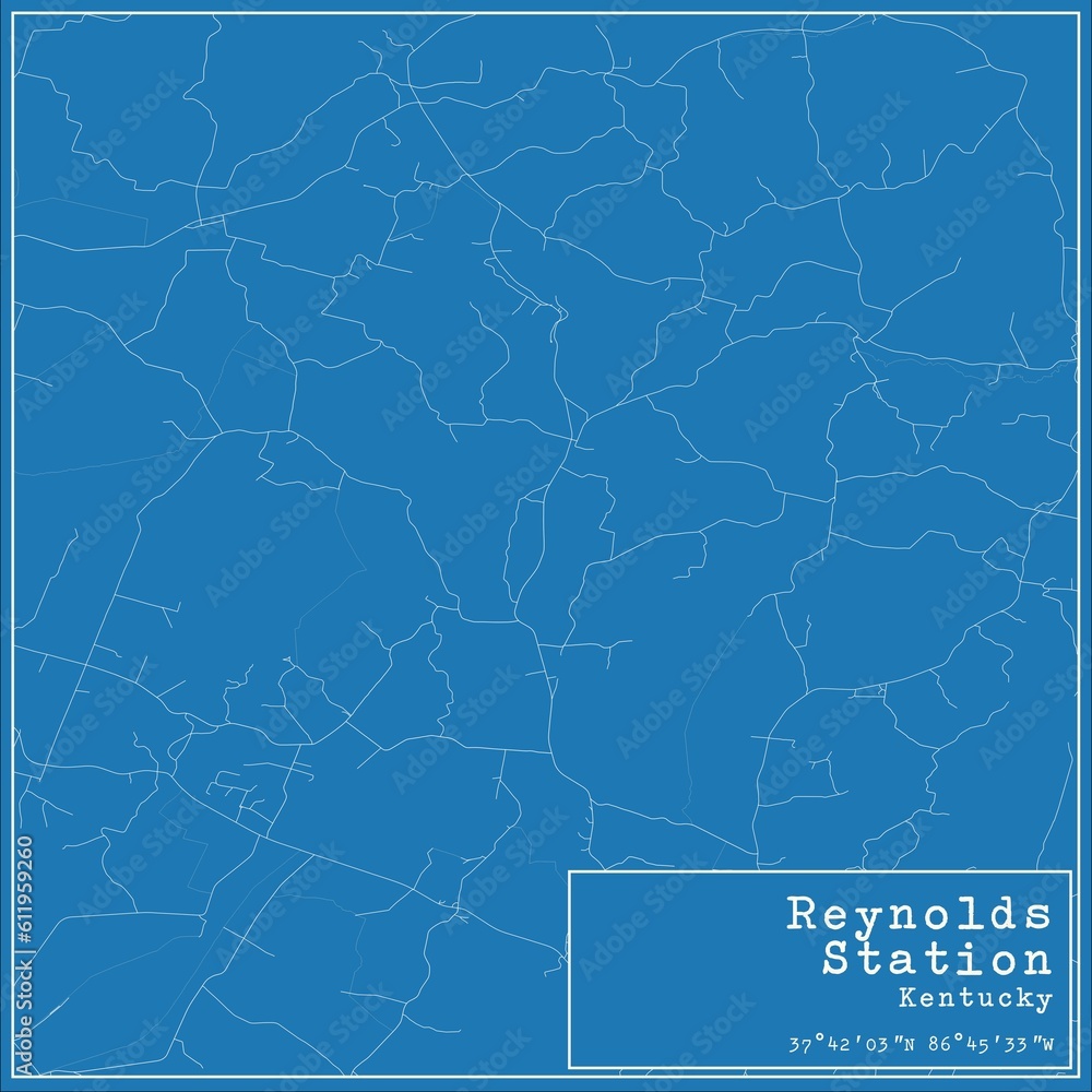 Blueprint US city map of Reynolds Station, Kentucky.