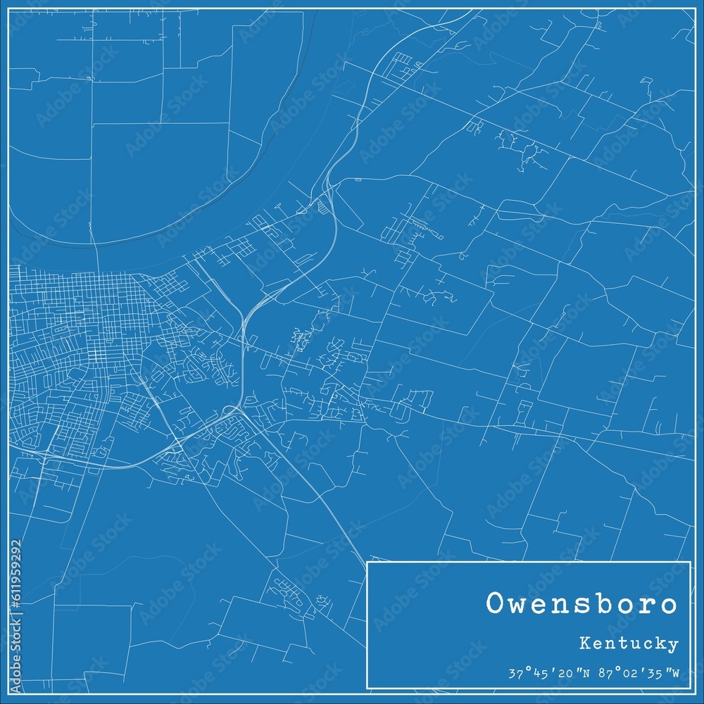 Blueprint US city map of Owensboro, Kentucky.