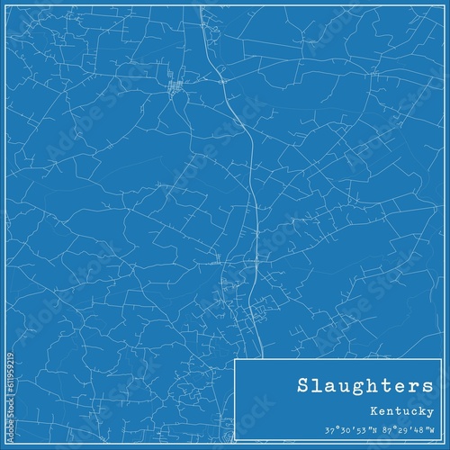 Blueprint US city map of Slaughters, Kentucky.