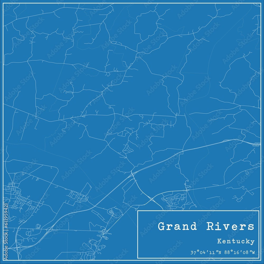 Blueprint US city map of Grand Rivers, Kentucky.