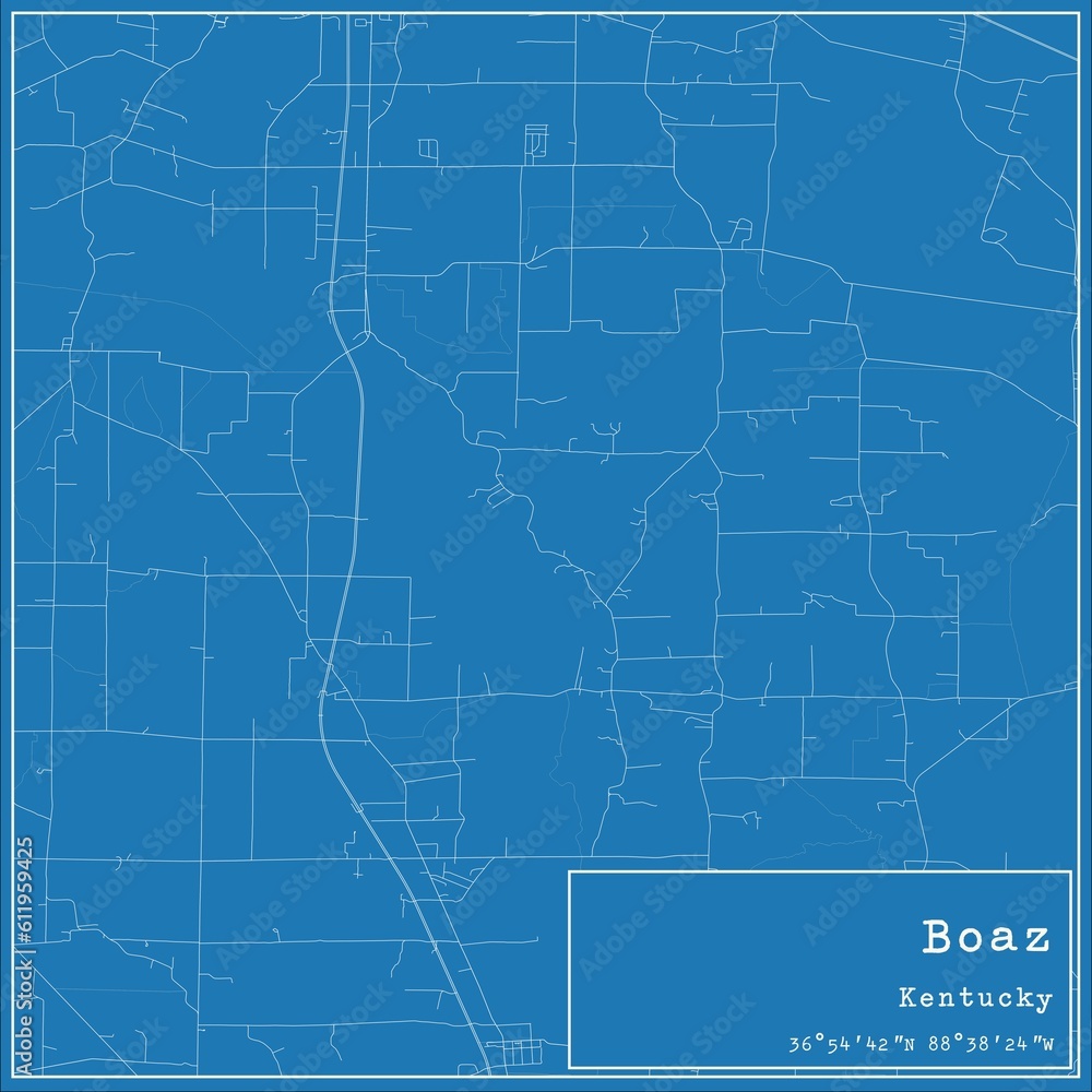 Blueprint US city map of Boaz, Kentucky.