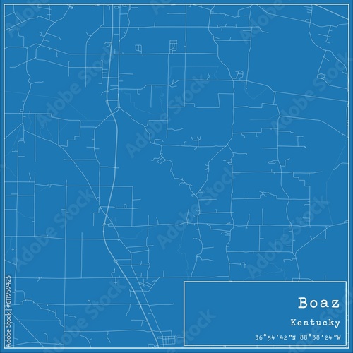 Blueprint US city map of Boaz, Kentucky.