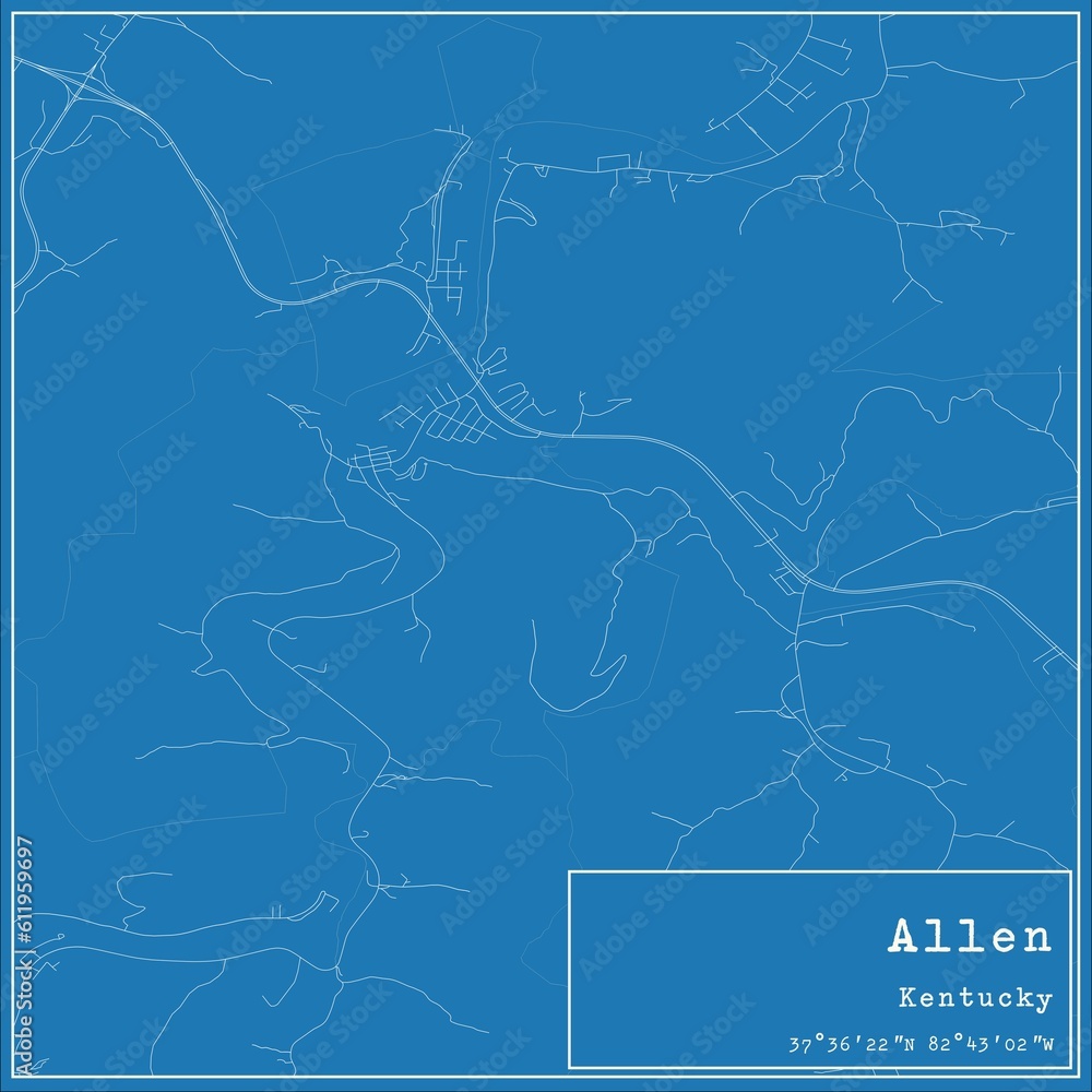 Blueprint US city map of Allen, Kentucky.