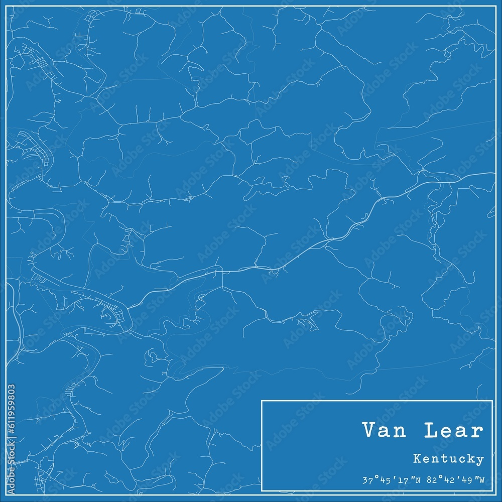 Blueprint US city map of Van Lear, Kentucky.