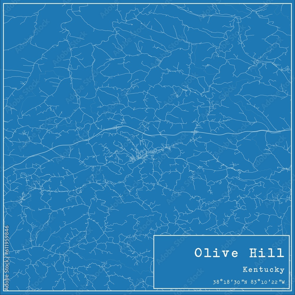 Blueprint US city map of Olive Hill, Kentucky.