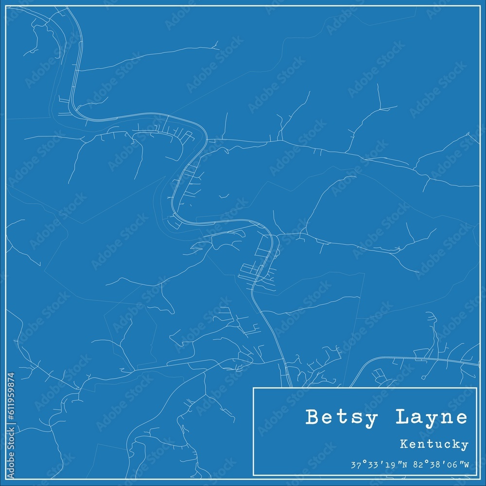 Blueprint US city map of Betsy Layne, Kentucky.