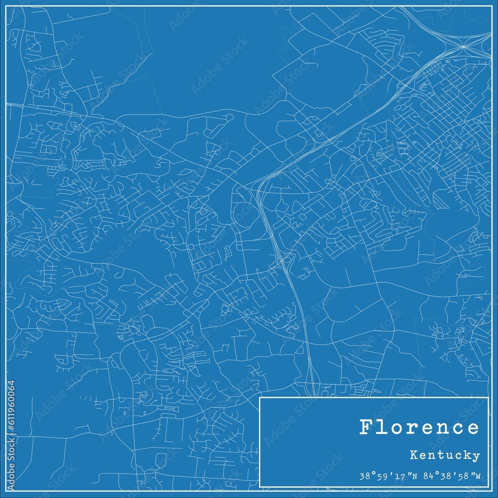 Blueprint US city map of Florence, Kentucky.