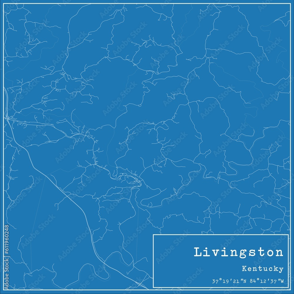 Blueprint US city map of Livingston, Kentucky.